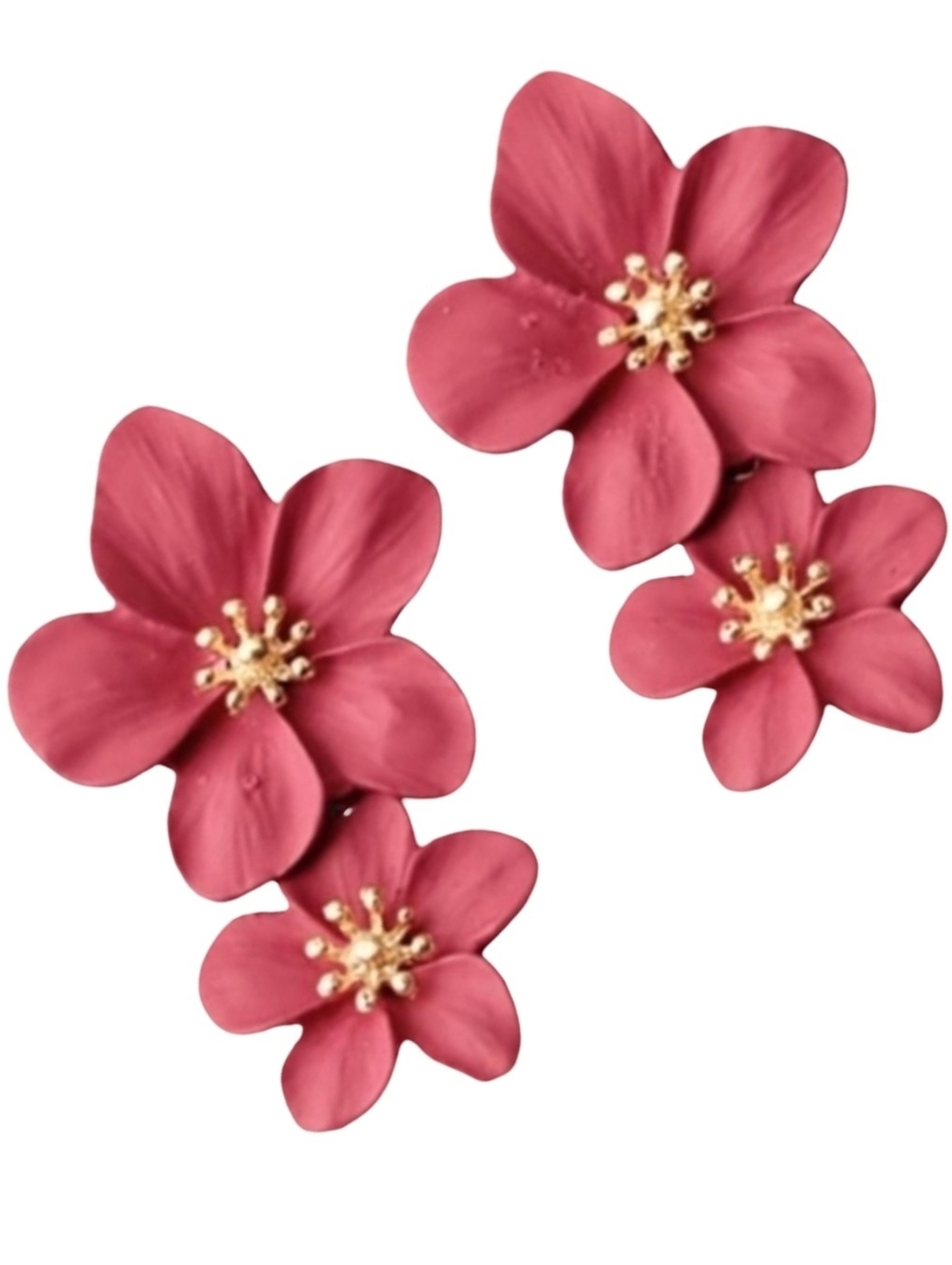 Big Rose Pink Double Flower Blossom Statement Earrings Romantic Sakura Flowers